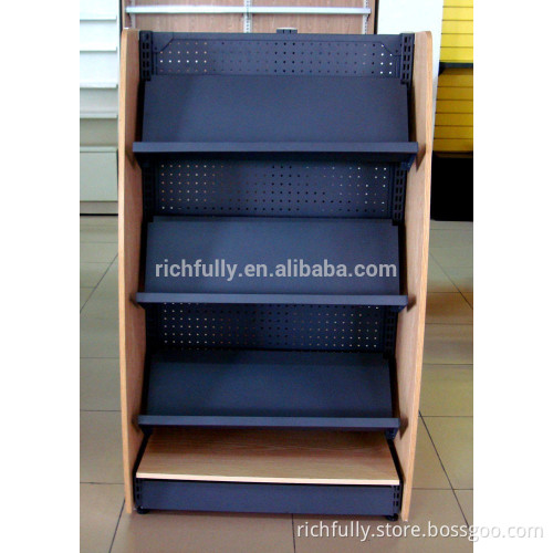 Steel and wood combined shelf stationery display rack for supermarket or store